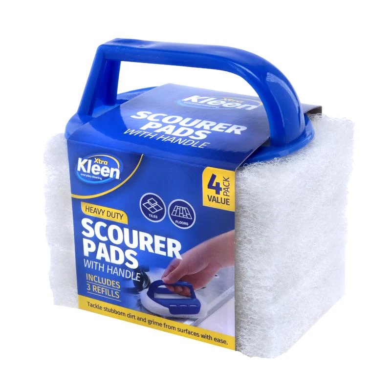 4 Pack Heavy Duty Scourer With Reusable Handle - 10cm x 7cm x 2.5cm - Image 3