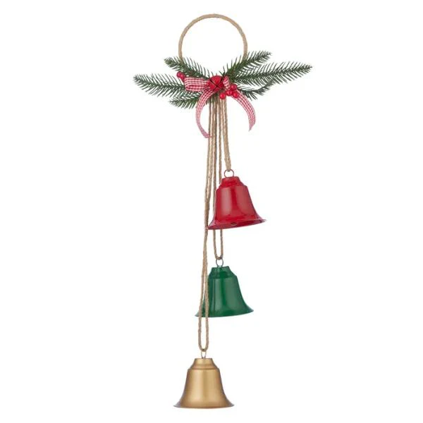 Holly Hanging Door Iron Bells - 37cm