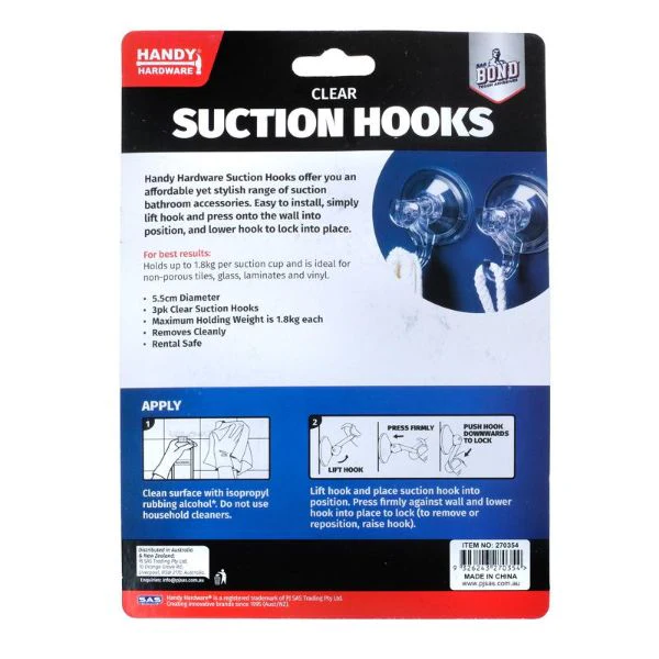 3 Pack Clear Suction Hooks - 5.5cm - Image 3