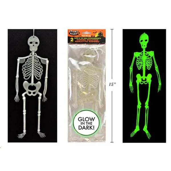 2 Pack Halloween Glow In Dark Hanging Skeleton - 32cm