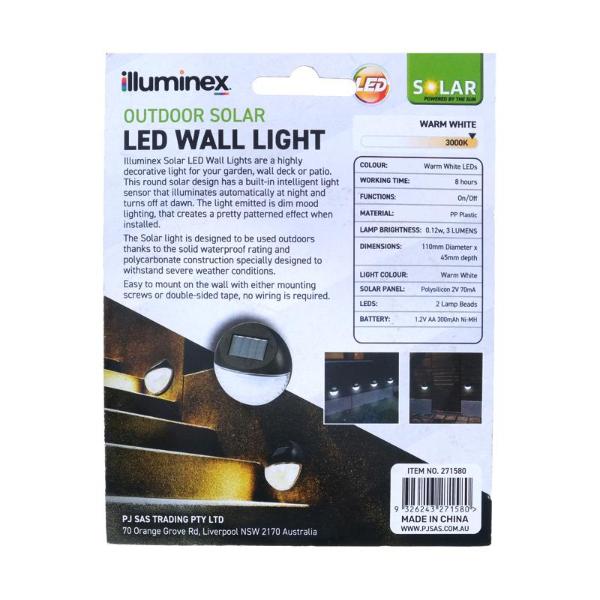 Illuminex Round Black Outdoor Solar Led Wall Warm White Light - 11cm - Image 3