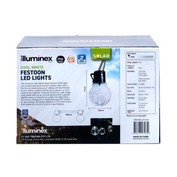 20 Pack Illuminex Cool White Solar Festoon 2 Functions Led Lights - Image 3
