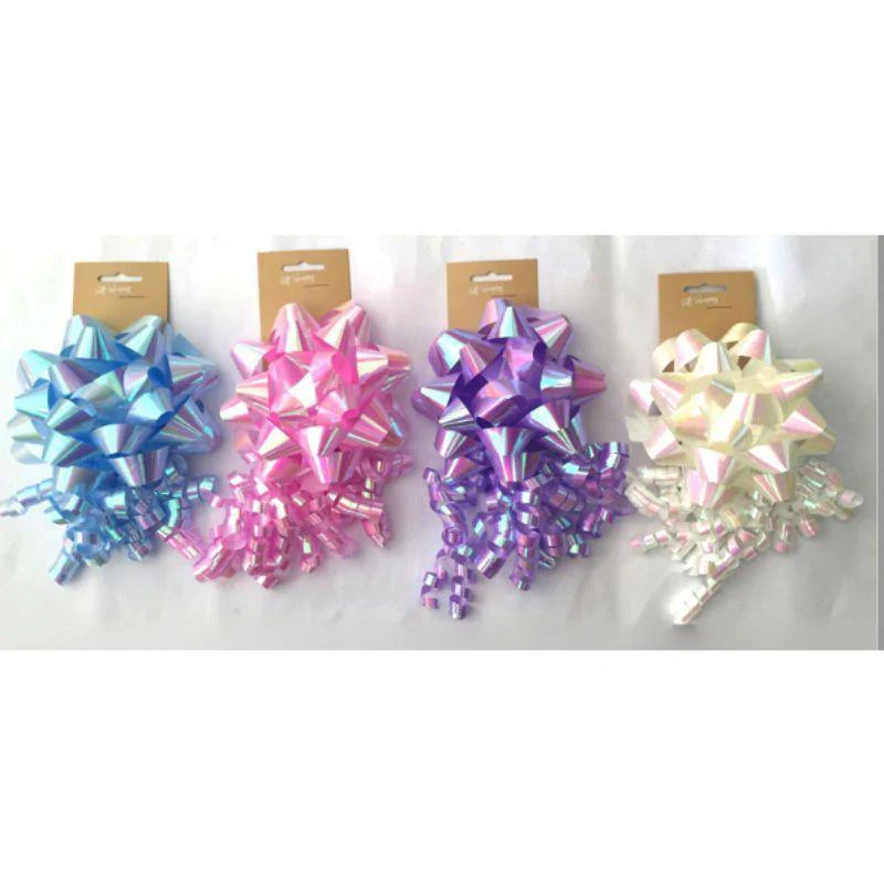Iridescent Star Bow & Curly Bow Set - 13cm
