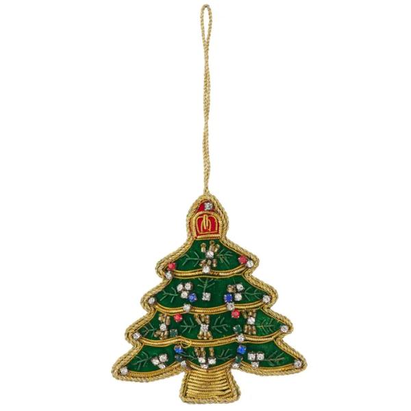 Jewled Christmas Tree Hang Fab 10cm Grn