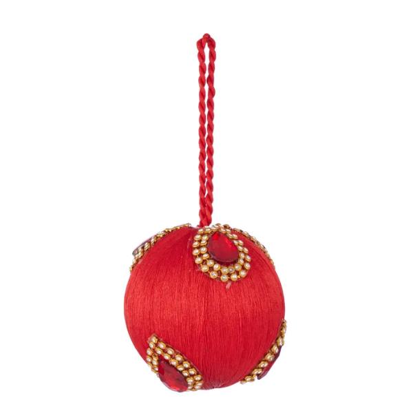 Jewlled Bauble Plastic 7cm Red
