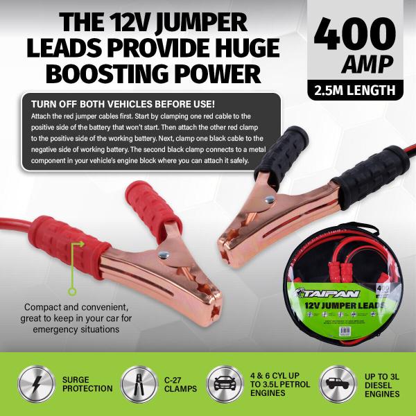 Taipan 400A C-27 Clamps & Surge Protection Jumper Lead Cables - 250cm - Image 2