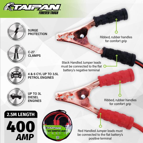 Taipan 400A C-27 Clamps & Surge Protection Jumper Lead Cables - 250cm - Image 9