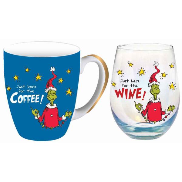 JUST HERE FOR COFFEE/WINE MUG AND STEMLESS GIFTSET