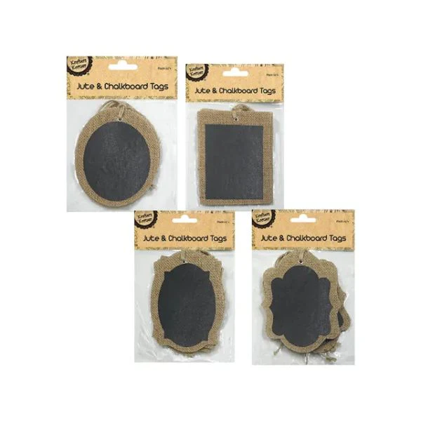 4 Pack Jute Tags With Chalkboard - 12cm