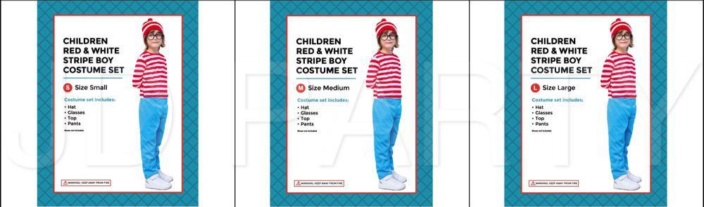 Kids Red & White Stripe Costume Set - L (10-12 Years)
