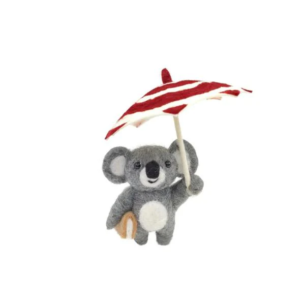 Koala w/Umbrella Hanger Felt 14x17cm Gry