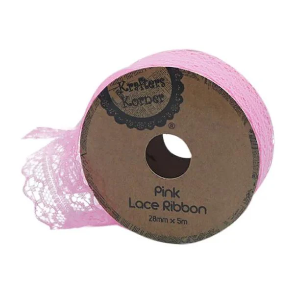 Pink Lace Ribbon - 2.8cm x 500cm