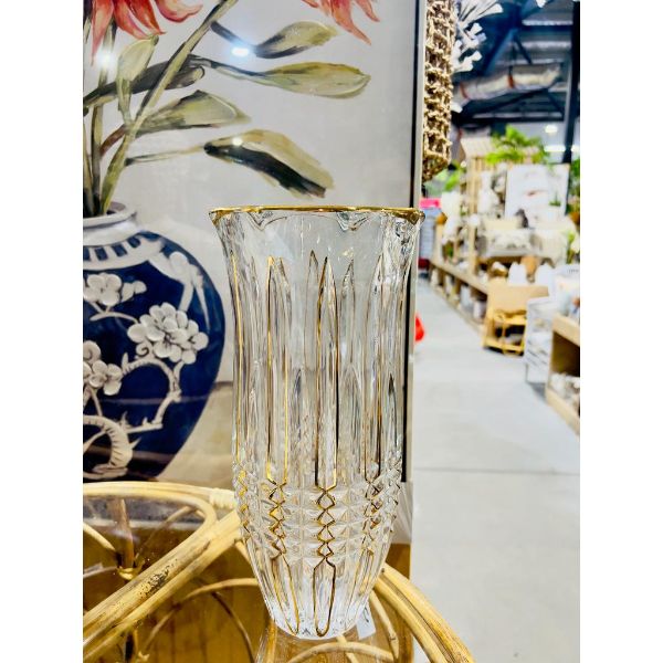 Large Clear Design Glass Vase With Gold Insert - Image 3