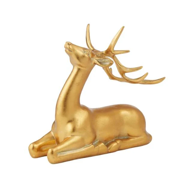 Gold Polyresin Laying Deer - 22cm x 20cm x 12cm