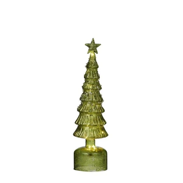 Green Led Glass Tree With Star - 9cm x 35cm