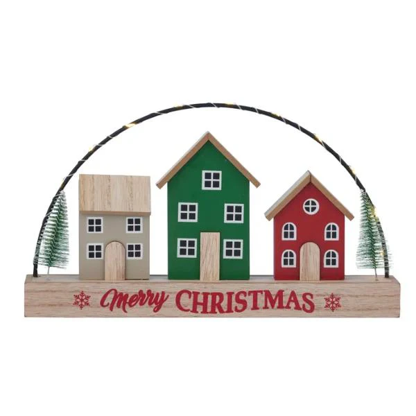 LED Merry Christmas W/ Houses MDF 32cm