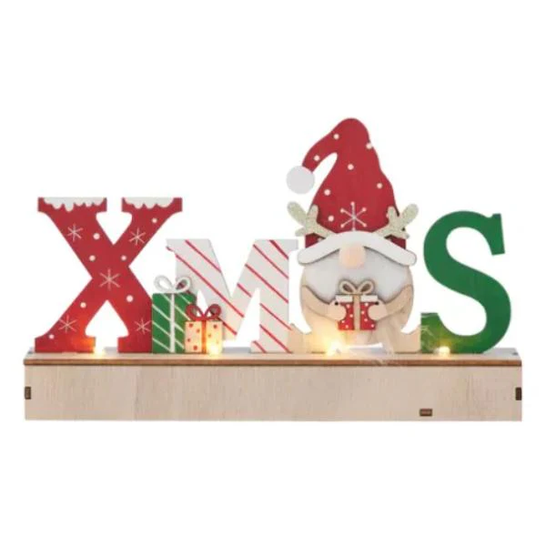 LED Xmas Sign W/ Santa MDF 22x13x4cm