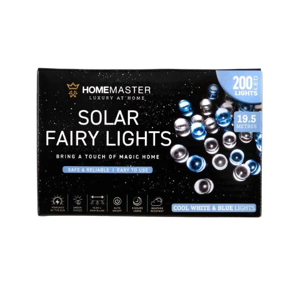 White & Blue Solar Fairy Lights - 19.5m
