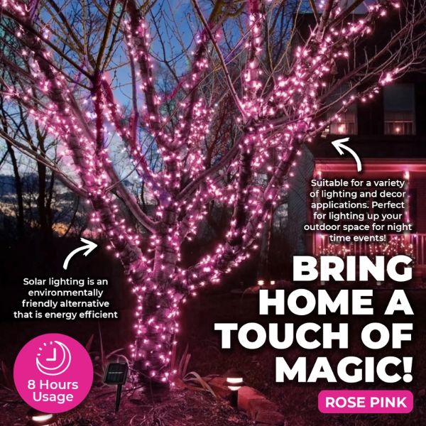 Pink Led Solar Weather Resistant Fairy Lights - 19.5m - Image 3