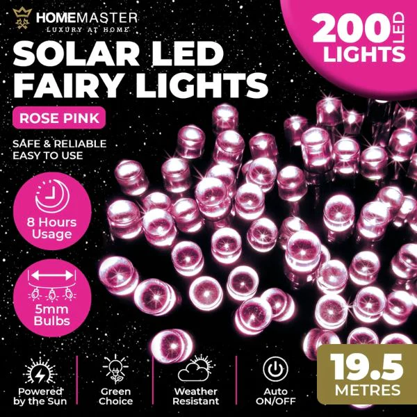 Pink Led Solar Weather Resistant Fairy Lights - 19.5m - Image 4