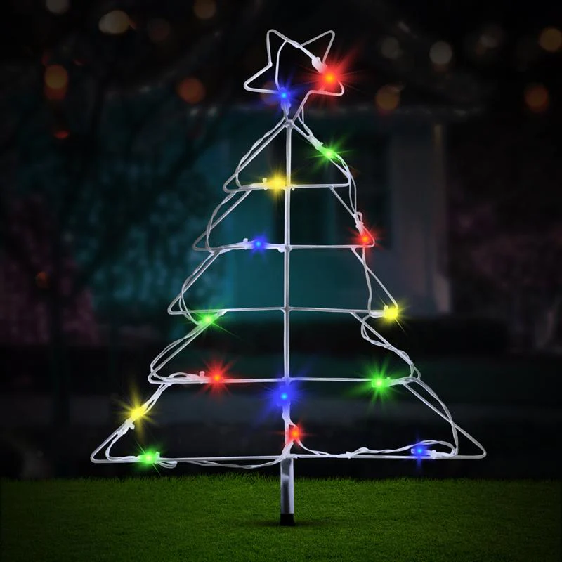 Multicolour Solar Light Led Silhouette Christmas Tree Stakes - 43cm x 51cm x 190cm - Image 4