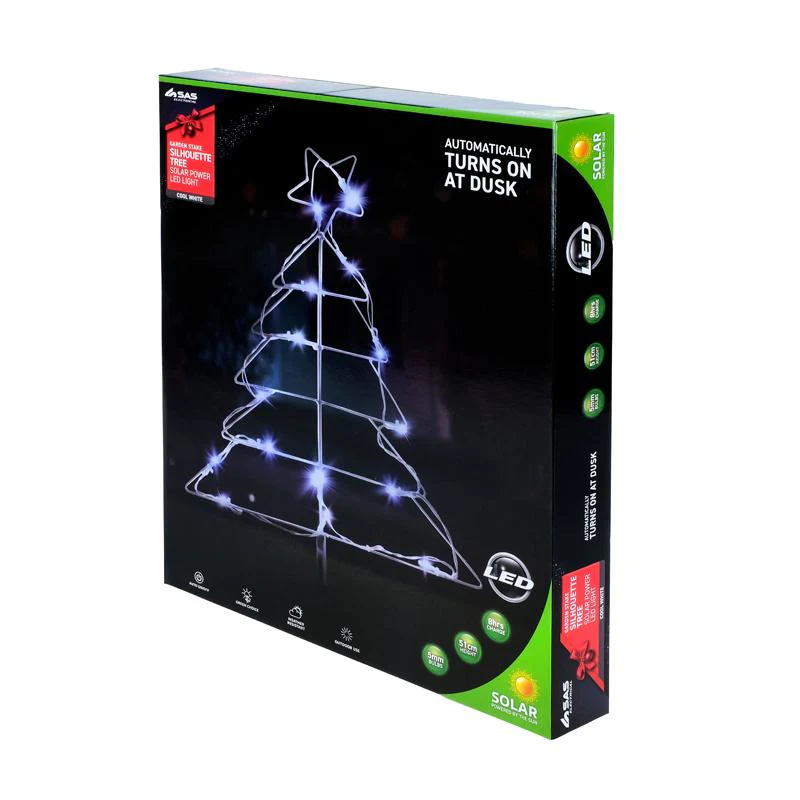 16 Cool White Led Silhouette Stake Christmas Tree Solar Light With 1.9m Lead - 43cm x 51cm - Image 3