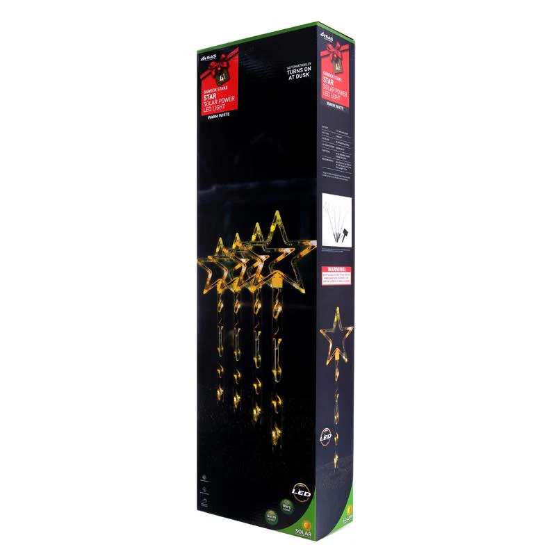 4 Pack Warm White Solar Light Star Stakes - 19cm x 19cm x 60cm - Image 3
