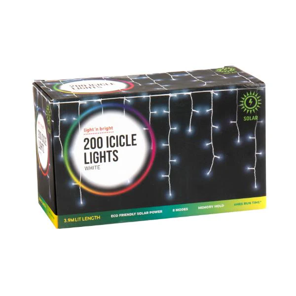 200 White Icicle Lights - 390cm