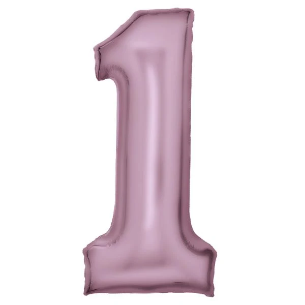 Large Silk Lustre Pastel Pink Number 1 Foil Balloon - 37cm x 82cm