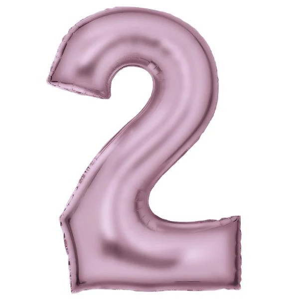 Large Silk Lustre Pastel Pink Number 2 Foil Balloon - 55cm x 86cm
