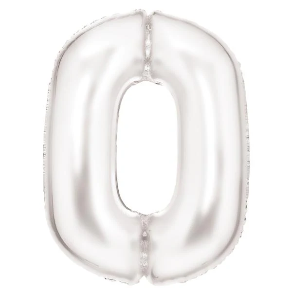 Large Silk Lustre White Number 0 Foil Balloon - 64cm x 90cm