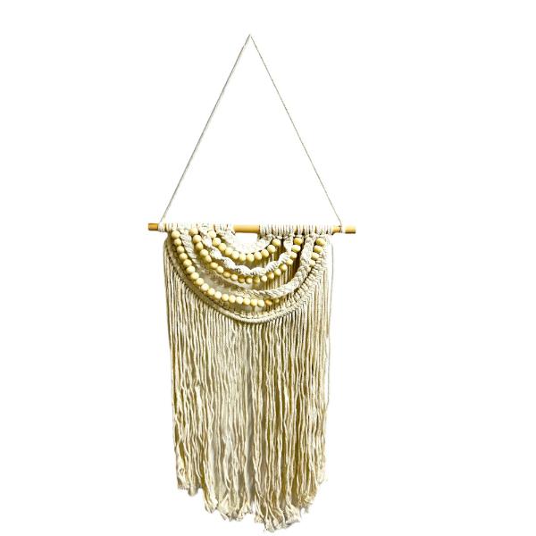 White Macrame With Wooden Beads Wall Decor - Image 4