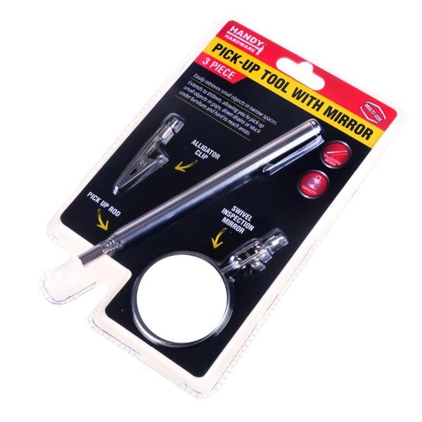 3 Pack Silver Pick Up Tool With Mirror Extends - 65cm - Image 3