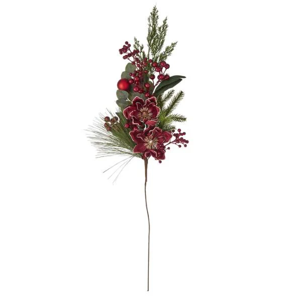 Magnolia w/Bauble Spray Plas 96cm Red/Gr