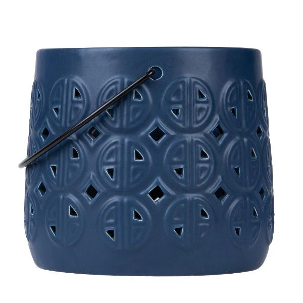 Navy Ceramic & Cement Mahal Cer Lantern - 15cm x 13cm
