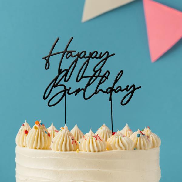 Matte Black Metal Birthday Cake Topper - Image 2