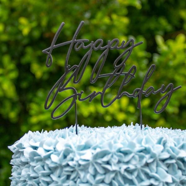 Matte Black Metal Birthday Cake Topper - Image 3