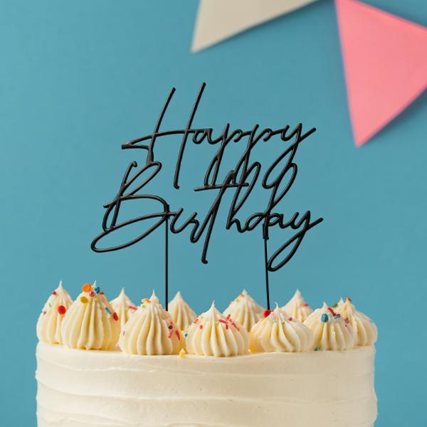 Matte Black Metal Birthday Cake Topper - Image 2