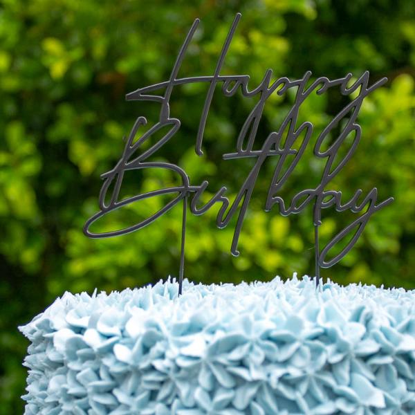 Matte Black Metal Birthday Cake Topper - Image 3