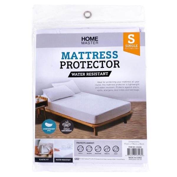 Single Bed Water Resistant PVC Fitted With Elastic Mattress Protector - 97.5cm x 190cm x 35cm - Image 4