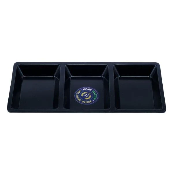 Melamine Black Rectangular 3 Section Divider Platter Tray - 2.5cm