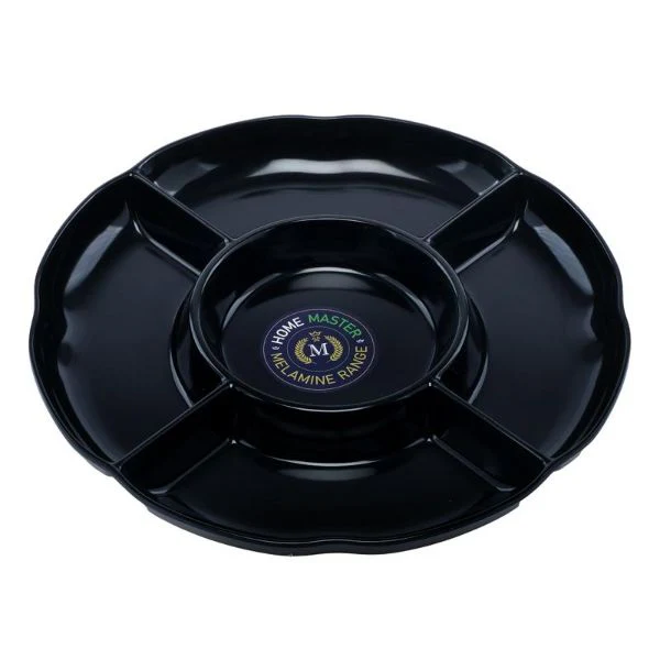 Melamine Round Black 5 Sections Divider Platter Tray - 28cm x 3cm