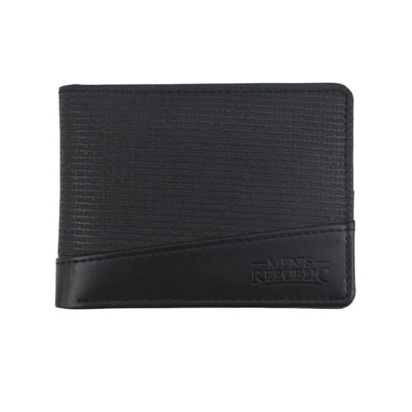 2 Tone Black Mens Republic Faux Leather Wallet - 12cm x 9.1cm x 2.6cm - Image 4