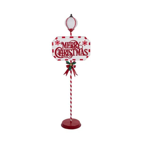 Merry Chris Sign Metal 54x165cm Red/Wht