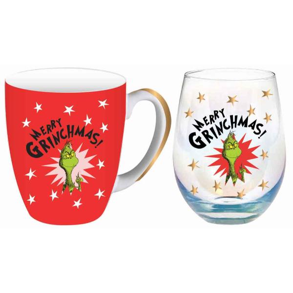 MERRY GRINCHMAS RED MUG AND STEMLESS GIFT SET