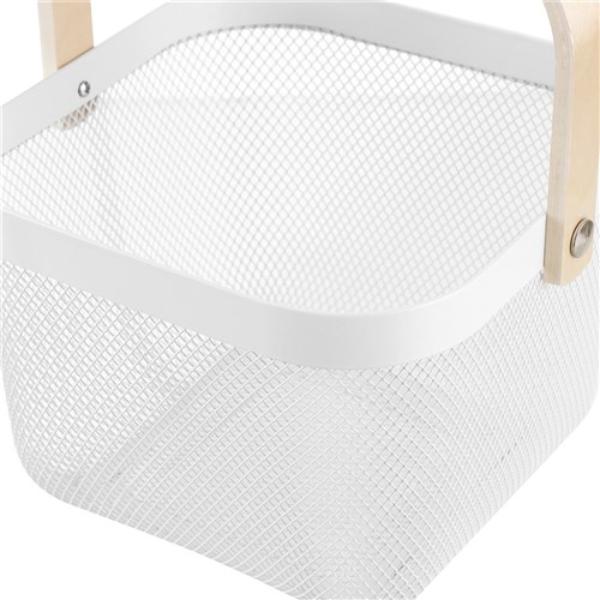 Birch Wood Handle White Mesh Storage Basket - 25cm x 25cm x 17cm - Image 5