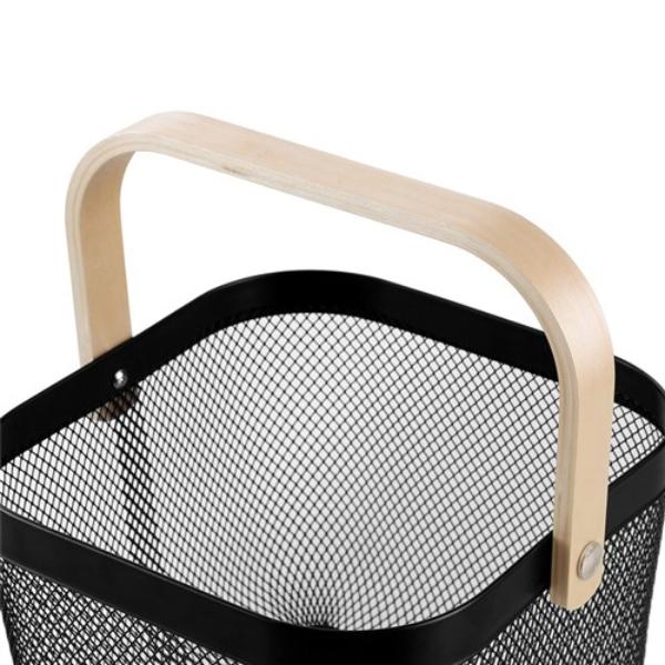 Birch Wood Handle Mesh Storage Basket - 25cm x 25cm x 17cm - Image 4
