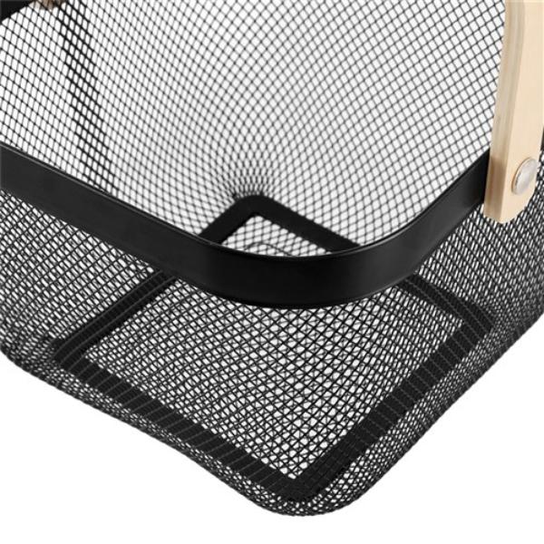Birch Wood Handle Mesh Storage Basket - 25cm x 25cm x 17cm - Image 5
