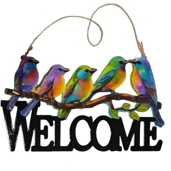 Metal Wall Art Birds Welcome 30.5x19.5cm