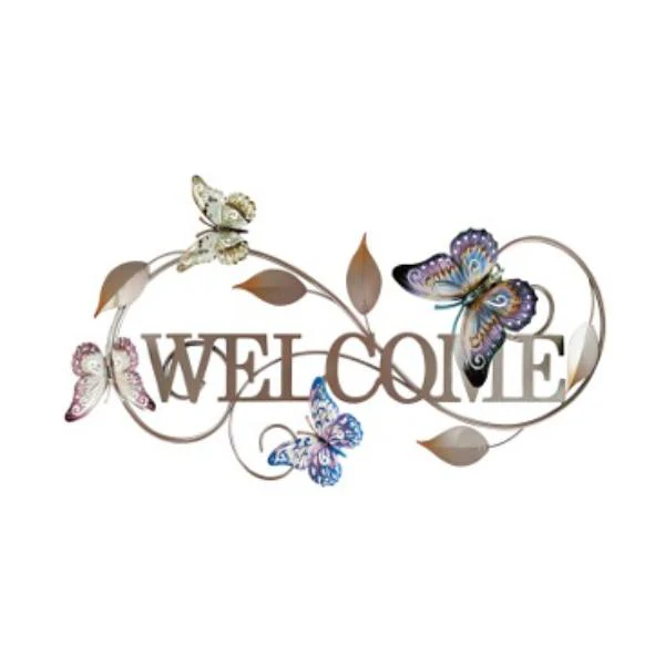 Metal Wall Art Welcome Butterflies 71x32cm